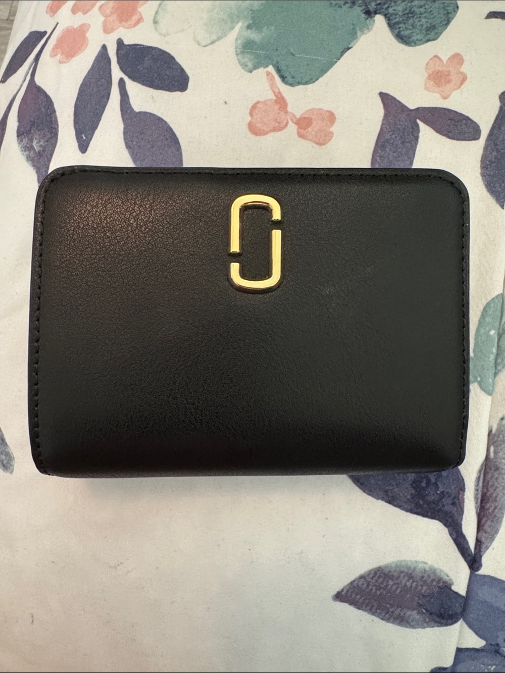Marc Jacobs Black Leather Card Holder with Gold Double-J Emblem